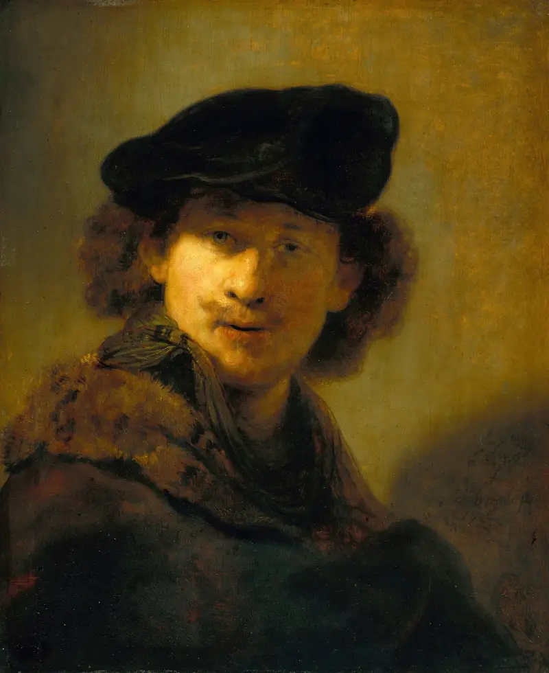 Självporträtt med sammetsbarett av Rembrandt van Rijn