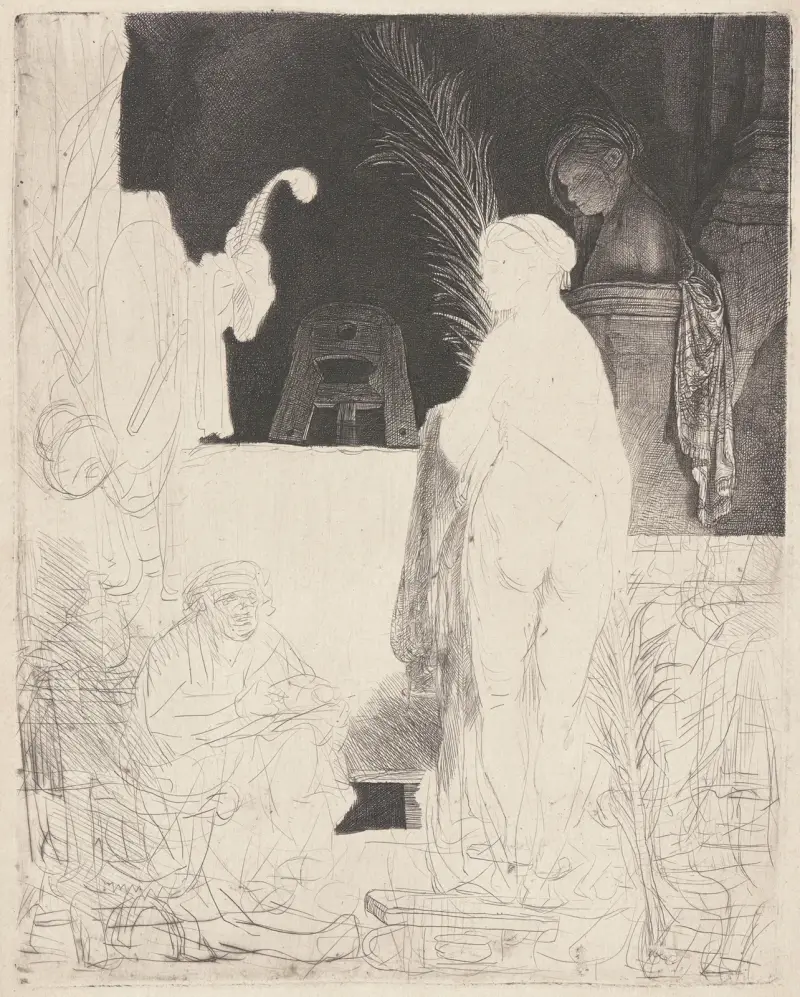 The Artist Drawing from a Model av Rembrandt van Rijn