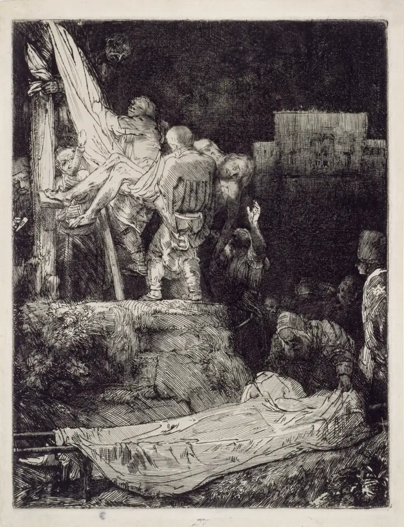The Descent from the Cross by Torchlight av Rembrandt van Rijn