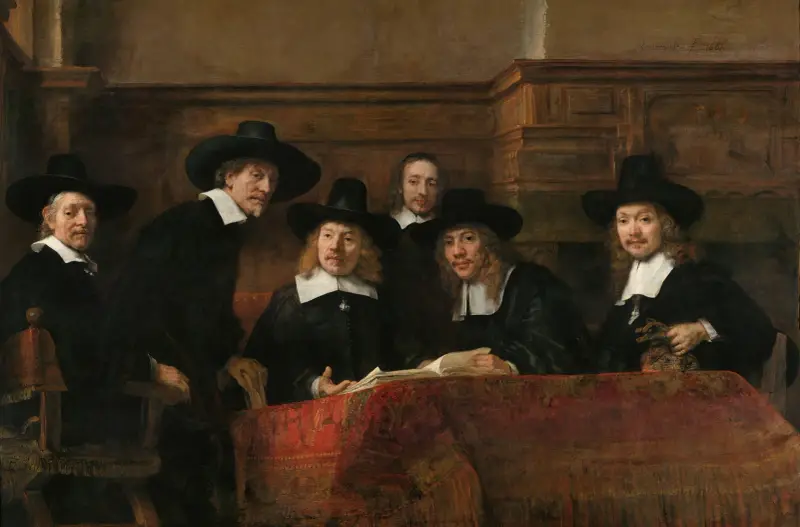 The Sampling Officials of the Amsterdam Drapers’ Guild, Known as ‘The Syndics’ av Rembrandt van Rijn
