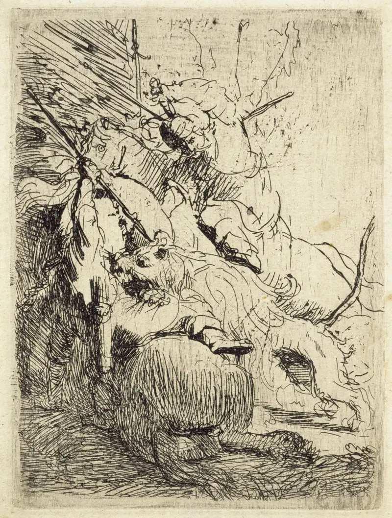 Die kleine Löwenjagd (mit einem Löwen) von Rembrandt van Rijn