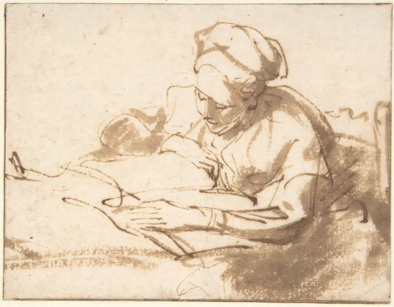 Woman Reading – nr 1 av Rembrandt van Rijn