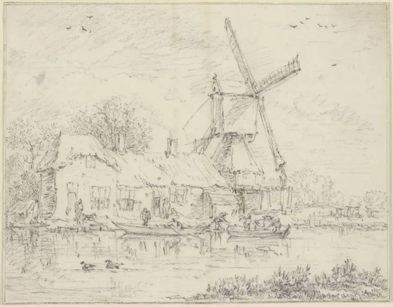 Hus och väderkvarn vid en kanal av Jacob van Ruisdael