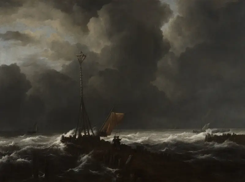 Rough Sea at a Jetty av Jacob van Ruisdael