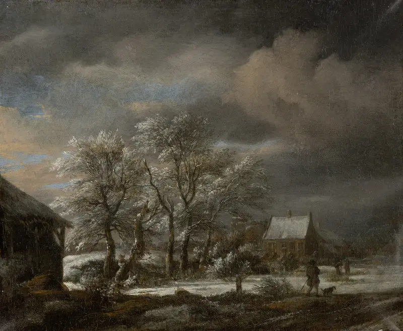 Winterlandschaft mit schneebedeckten Bäumen von Jacob van Ruisdael