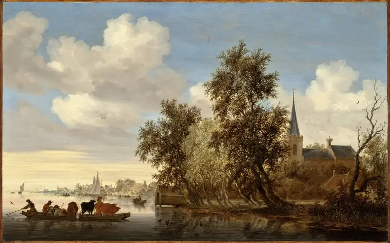 River Landscape with a Ferry av Salomon van Ruysdael