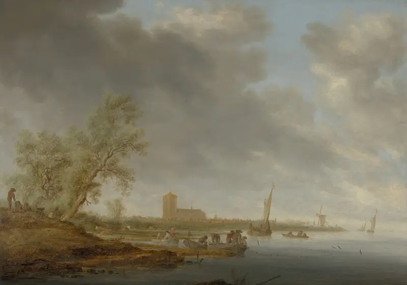 Flodlandskap med utsikt mot Naarden av Salomon van Ruysdael