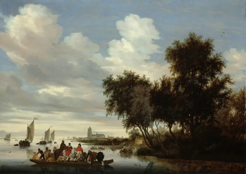 River Landscape with Ferry, 1649 av Salomon van Ruysdael