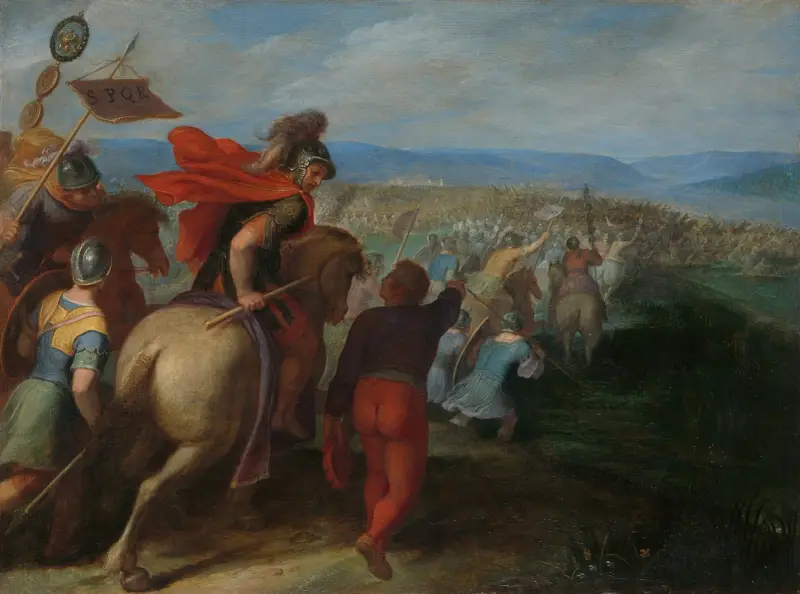 Romarna övermannar nästan Julius Civilis armé genom en bataviers förräderi av Otto van Veen