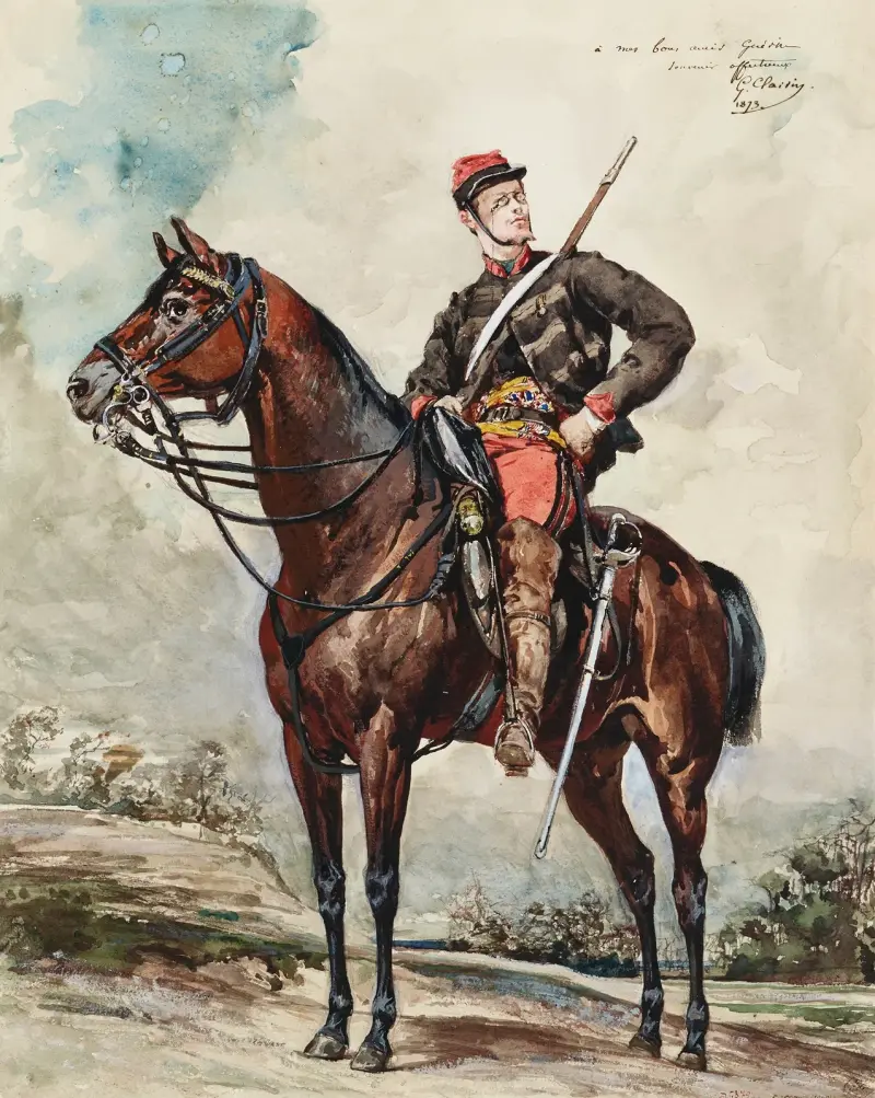 Reiterporträt, berittener Späher von Georges Jules Victor Clairin