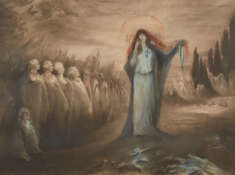 Sarah Bernhardt dans ‘Théroigne de Méricourt’ av Georges Jules Victor Clairin