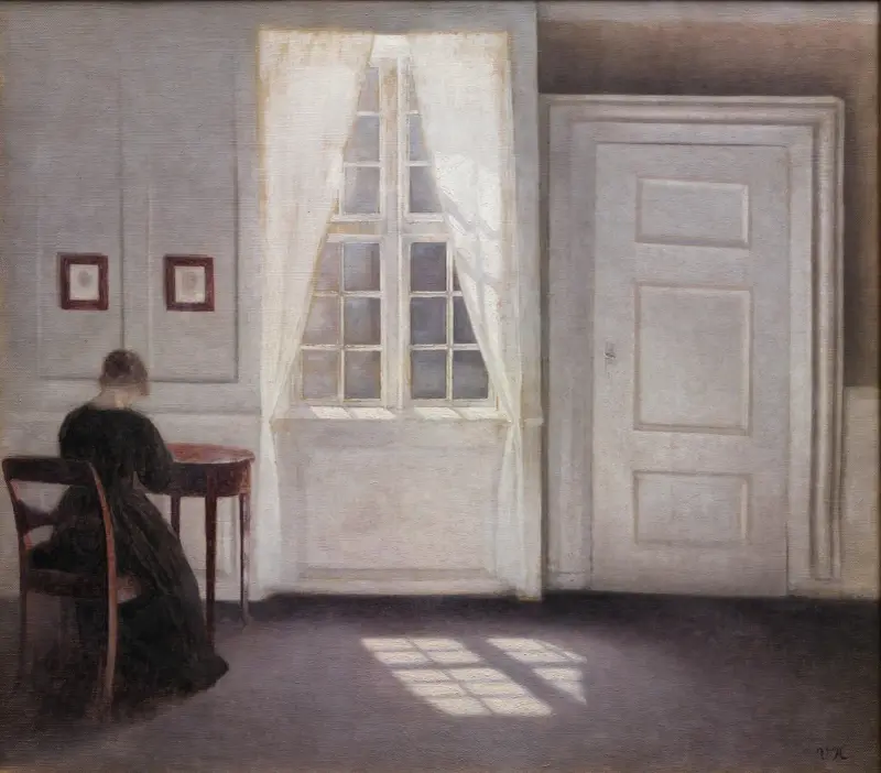 Ein Zimmer im Heim des Künstlers in der Strandgade, Kopenhagen, mit der Frau des Künstlers – Nr. 1 von Vilhelm Hammershøi