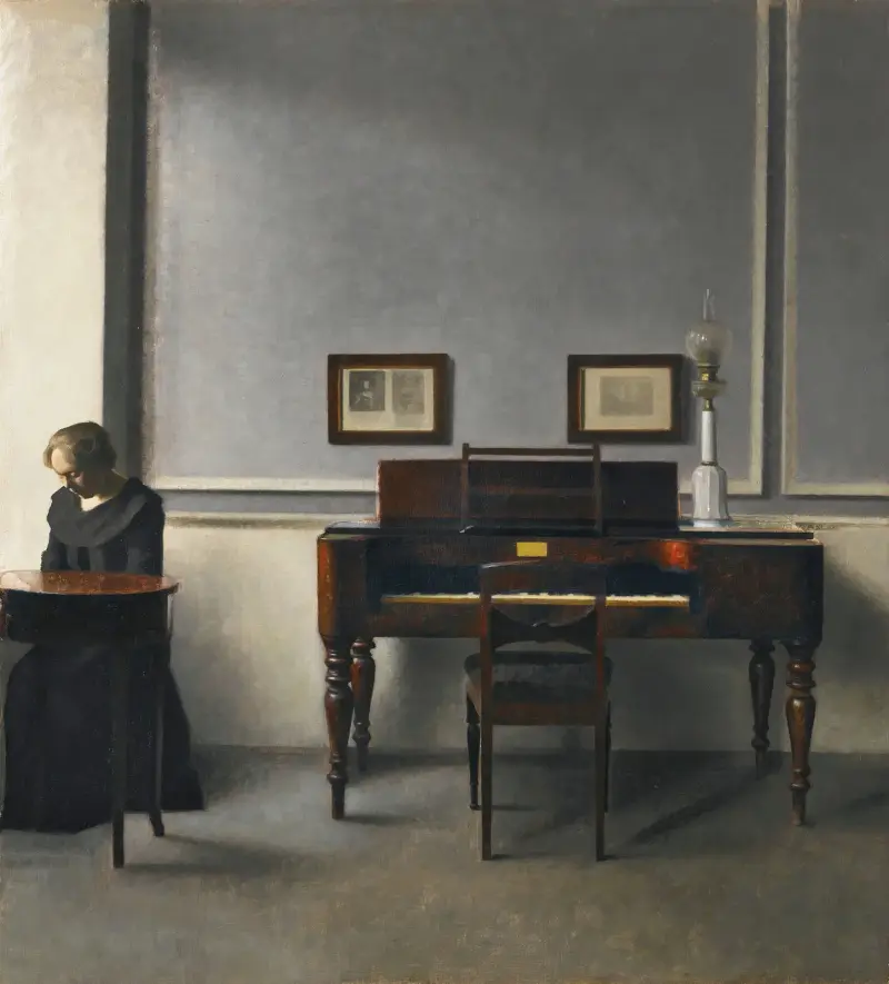 Ida in einem Interieur mit Klavier von Vilhelm Hammershøi
