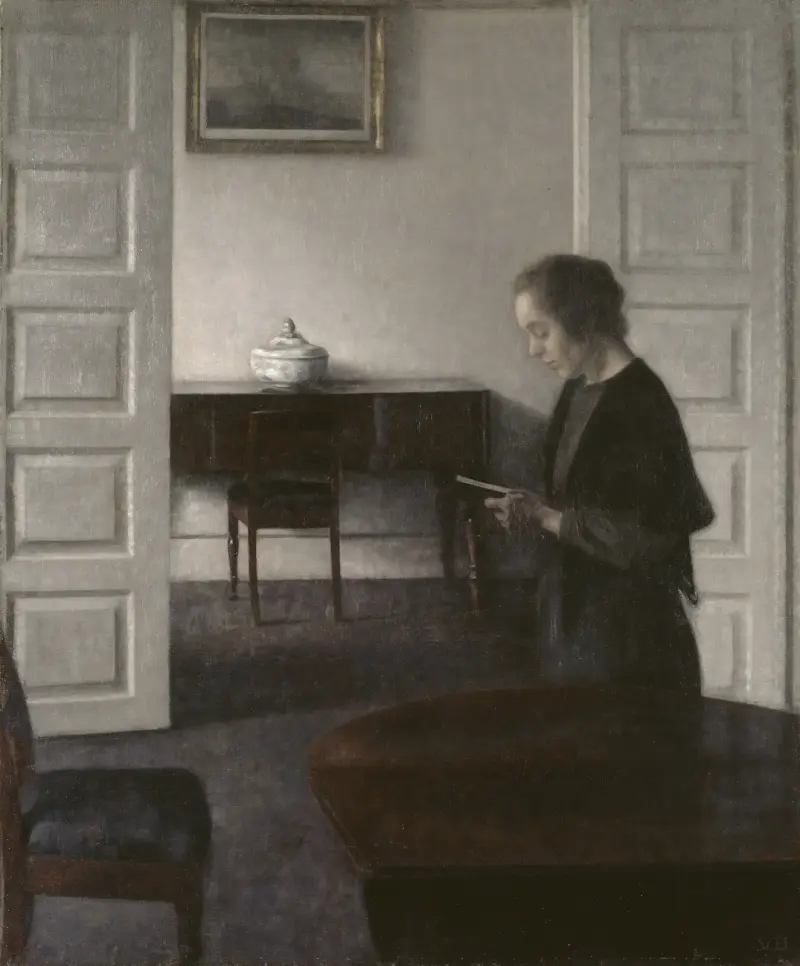 Interior with a Reading Lady av Vilhelm Hammershøi