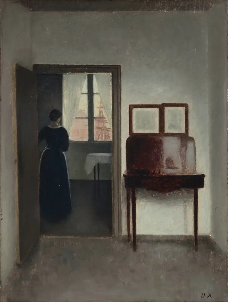 Interieur mit einer Frau von Vilhelm Hammershøi
