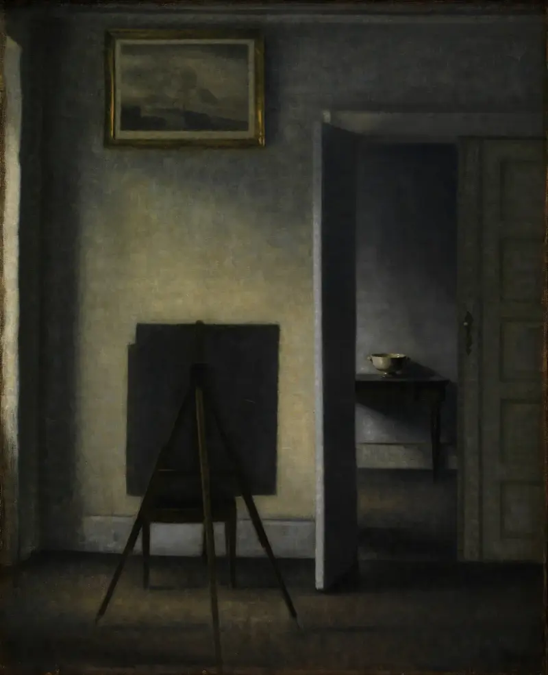 Interior with the Artist’s Easel av Vilhelm Hammershøi