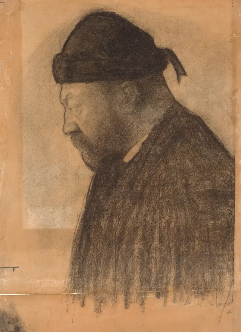 Porträt von Thorvald Bindesbøll im Profil nach links von Vilhelm Hammershøi