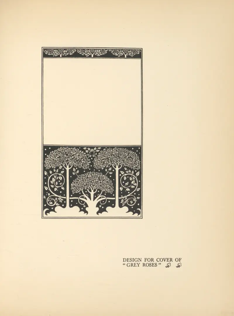 Omslagsdesign för 'Grey Roses' av Aubrey Vincent Beardsley
