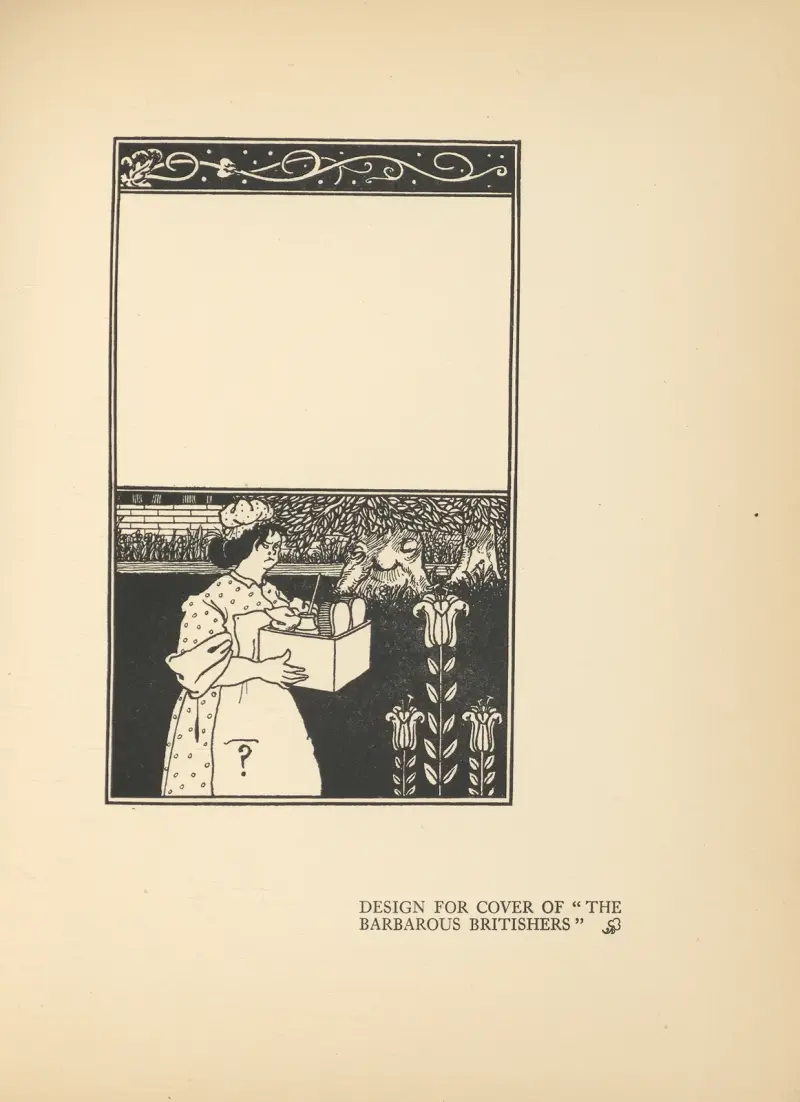 Entwurf für den Umschlag von ‚The Barbarous Britishers‘ von Aubrey Vincent Beardsley