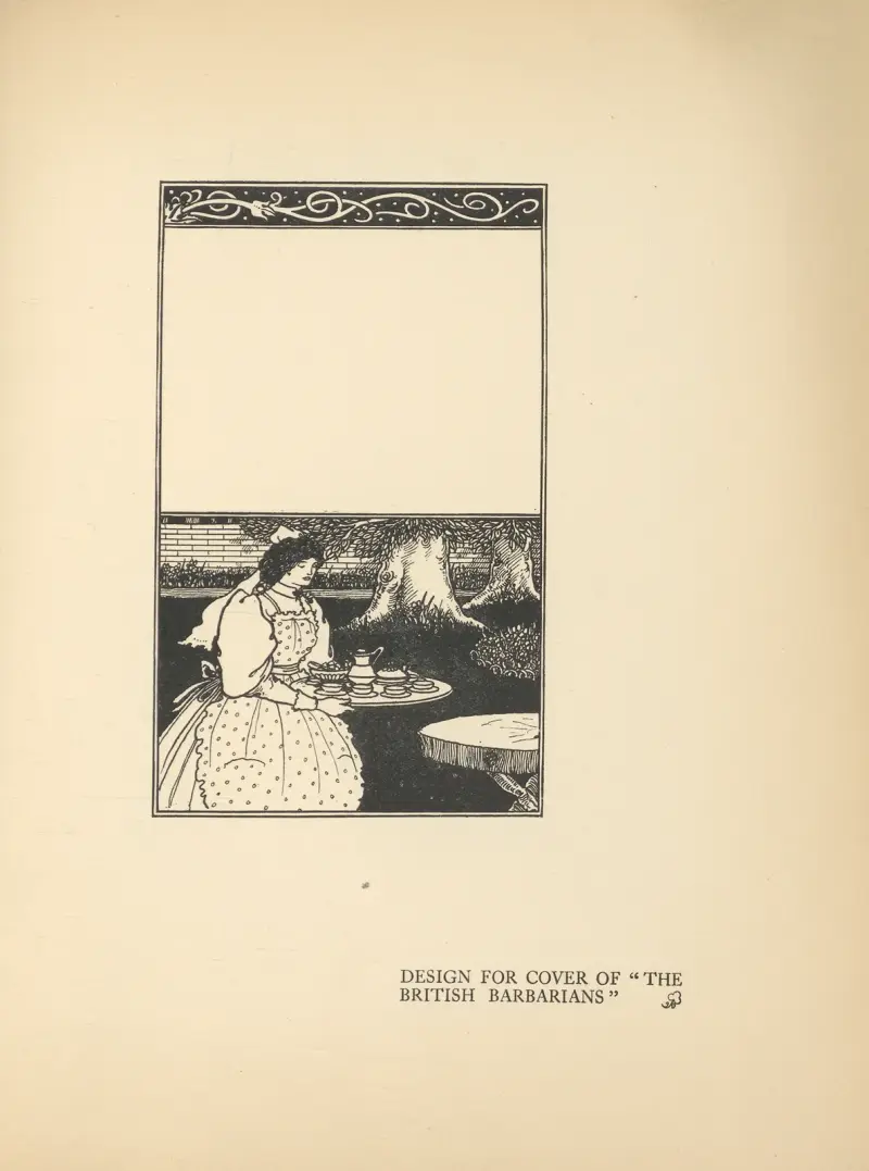 Omslagsdesign för 'The British Barbarians' av Aubrey Vincent Beardsley