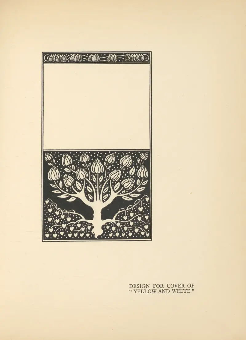 Omslagsdesign för 'Yellow and White' av Aubrey Vincent Beardsley