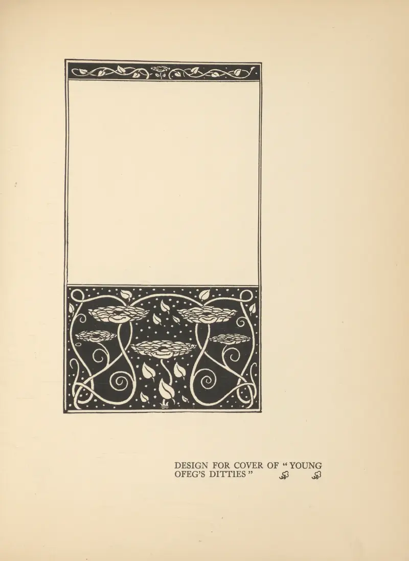 Omslagsdesign för 'Young Ofeg's Ditties' av Aubrey Vincent Beardsley