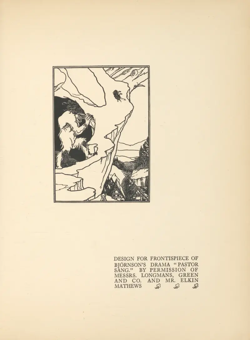 Försättsblad till Björnsons drama 'Pastor Sang' av Aubrey Vincent Beardsley