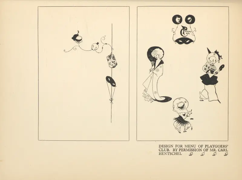 Entwurf für die Speisekarte des Playgoers' Club von Aubrey Vincent Beardsley