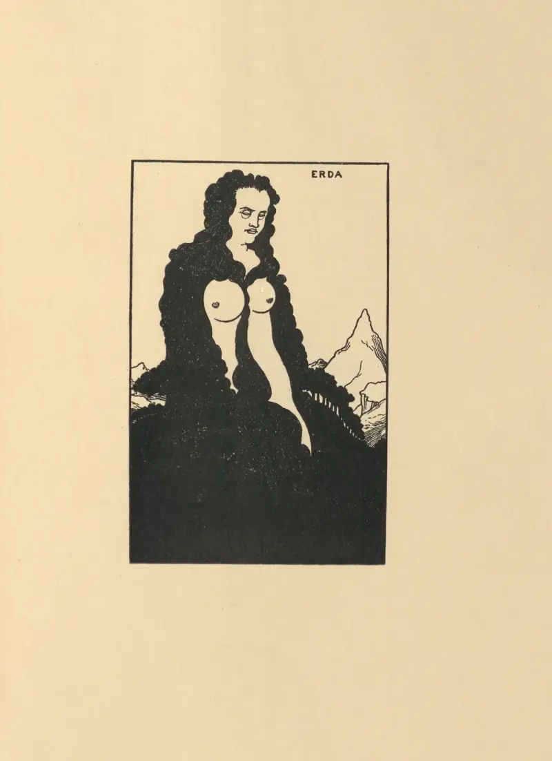 Erda. Illustration zu „Das Rheingold“. Aus „The Savoy“ Nr. 8 von Aubrey Vincent Beardsley