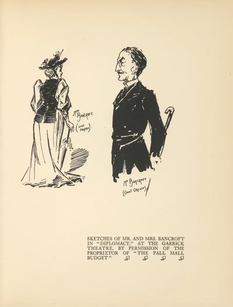 Skisser av Mr. och Mrs. Bancroft i 'Diplomacy' av Aubrey Vincent Beardsley