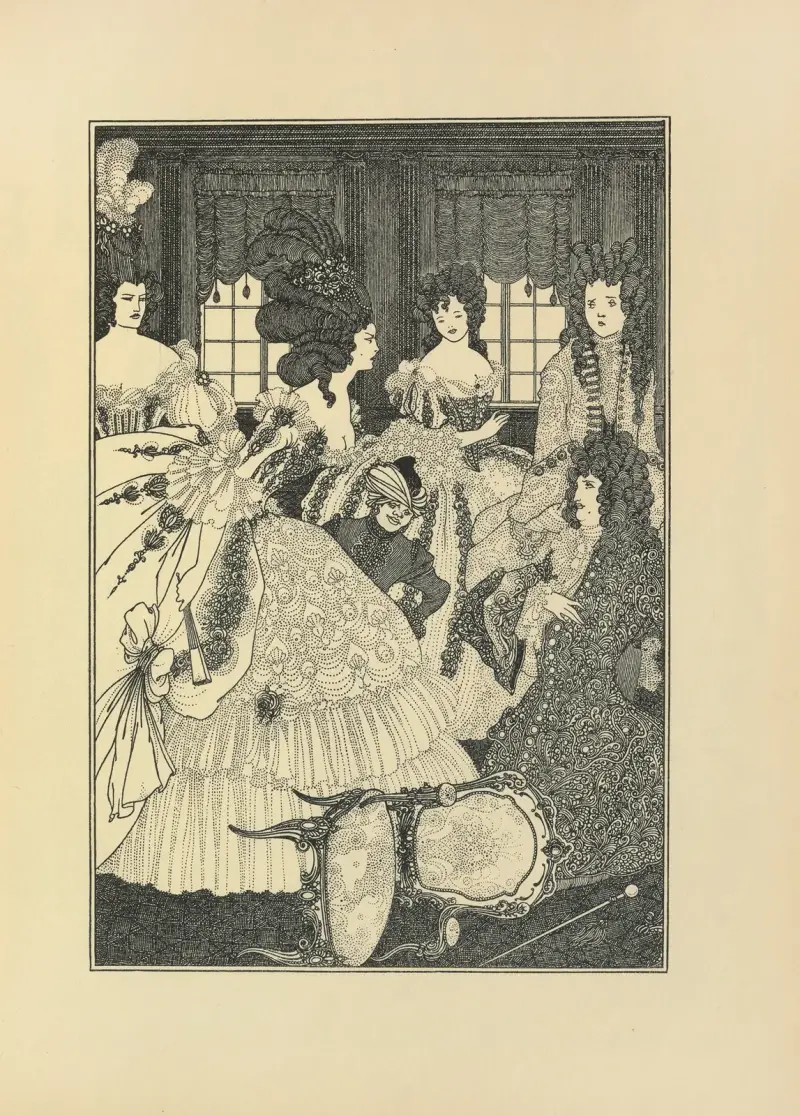 Slaget mellan sprättarna och skönheterna. Ur ”The Rape of the Lock” av Aubrey Vincent Beardsley
