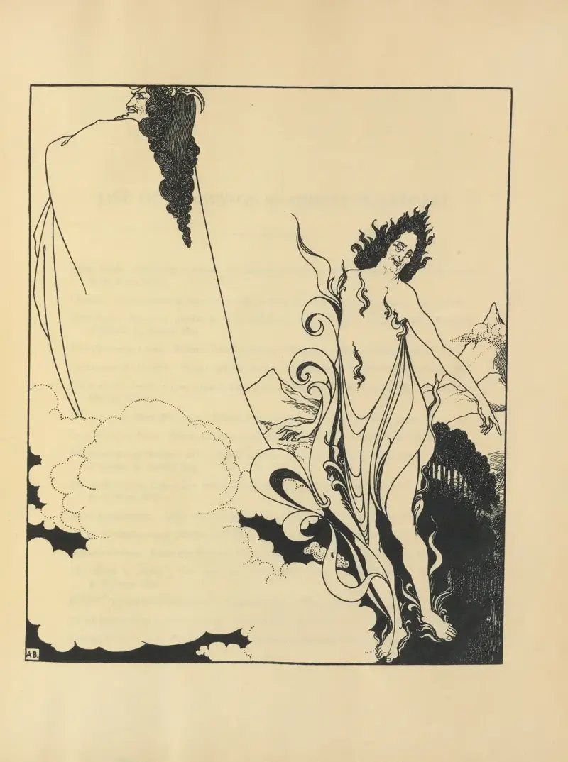 Rhenguldets fjärde tablå. Omslagsdesign för nr 6 av 'The Savoy' av Aubrey Vincent Beardsley