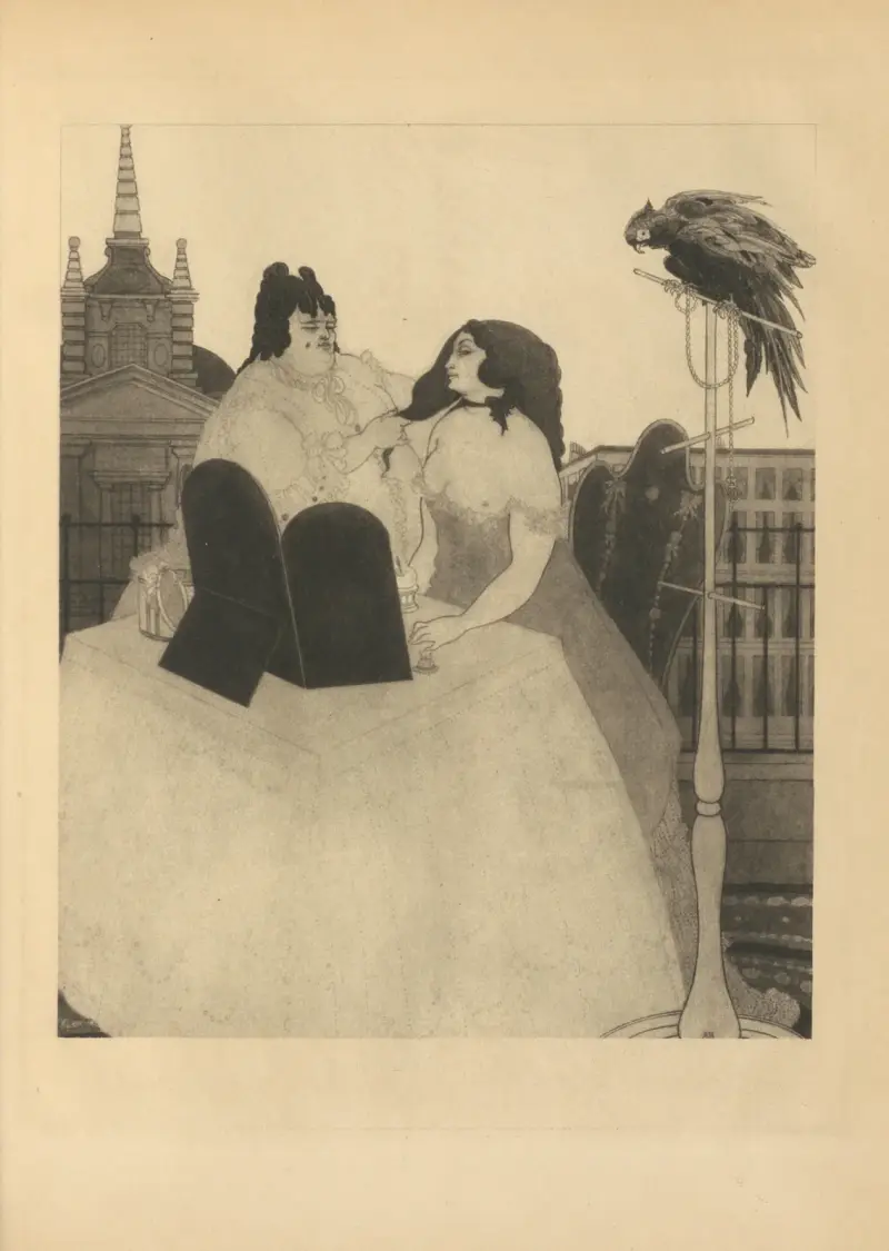 Damen vid toalettbordet. Ur 'Mademoiselle de Maupin' av Aubrey Vincent Beardsley