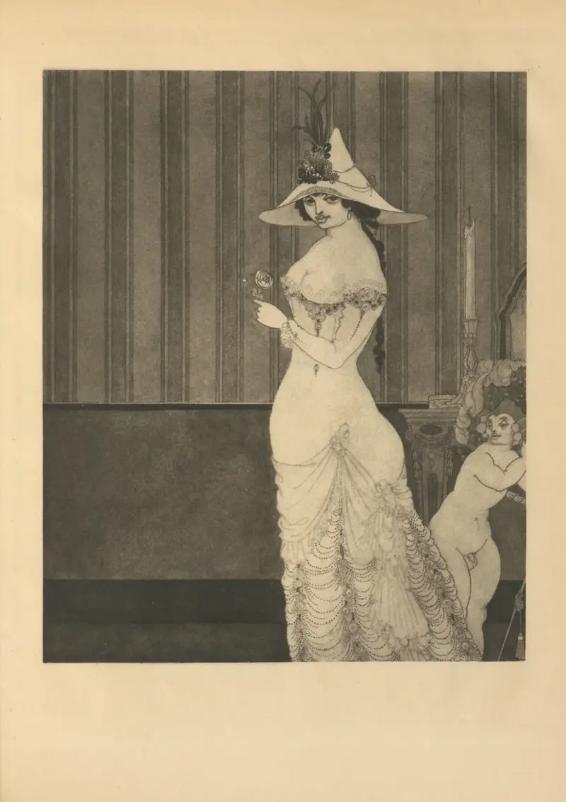 Damen med rosen. Ur 'Mademoiselle de Maupin' av Aubrey Vincent Beardsley