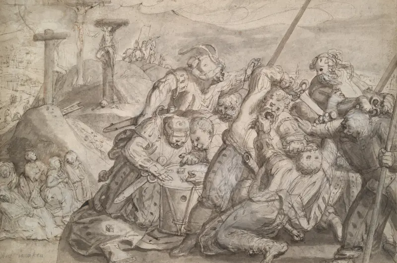 Soldaten würfeln um den Rock Christi von Hans von Aachen
