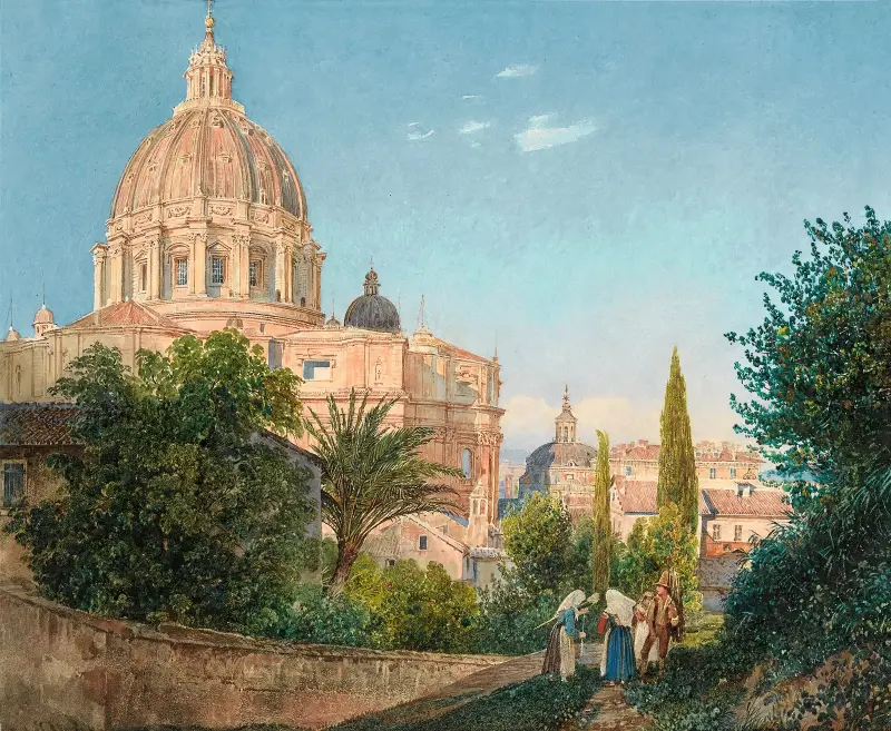 Der Petersdom vom Vatikanischen Garten aus von Rudolf von Alt