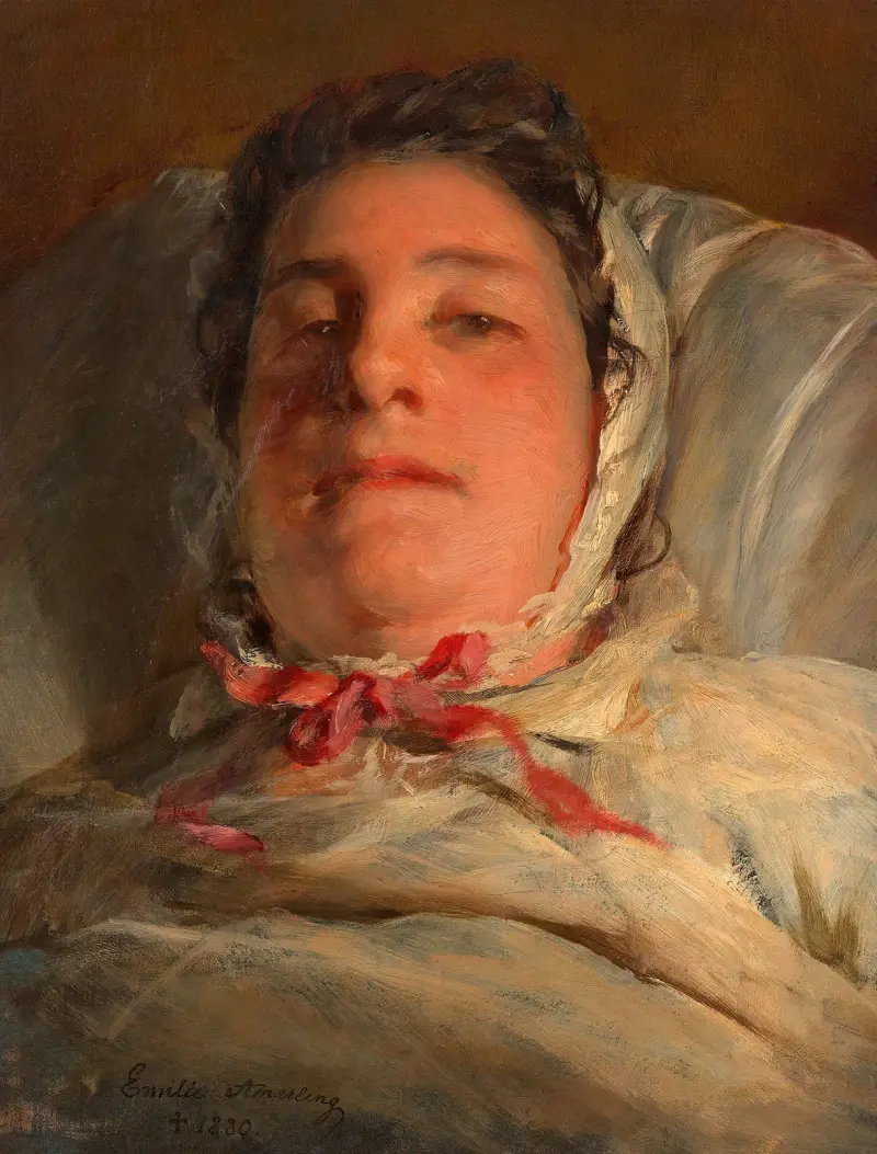 Emilie Amerling, född Heinrich, på sjukbädden (konstnärens tredje fru) av Friedrich von Amerling