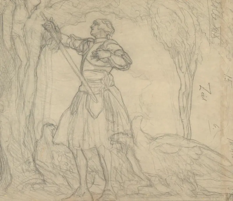 A knight before a vision of Christ av Franz von Bayros