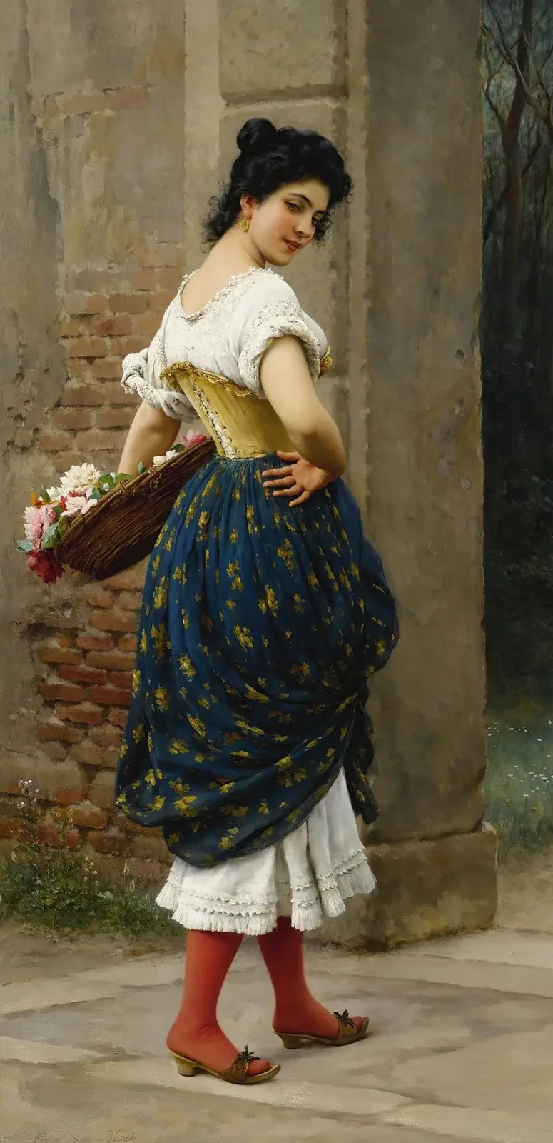 Ein junges Mädchen mit einem Rosenkorb von Eugen von Blaas
