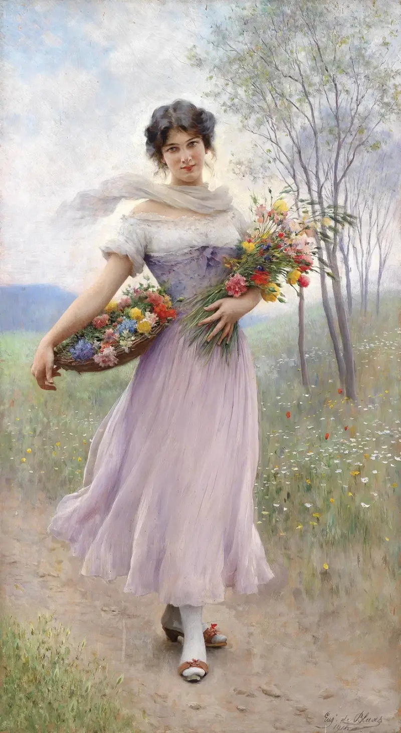 Mädchen in fliederfarbenem Kleid av Eugen von Blaas