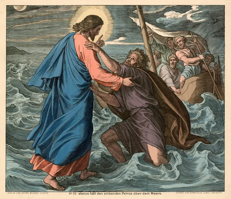 Jesus räddar Petrus ur havet av Julius Schnorr von Carolsfeld