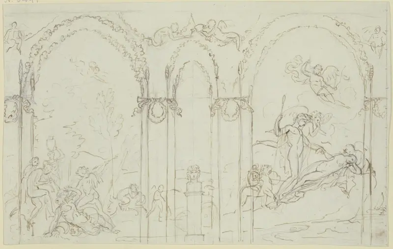 Amor überwindet einen Satyr; Bacchus und Ariadne, Peter von Cornelius