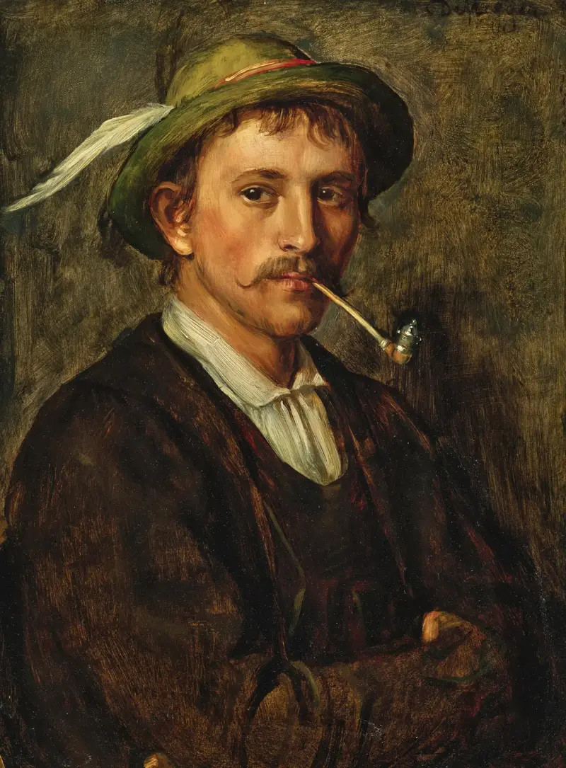 En bondyngling med hatt och pipa av Franz von Defregger