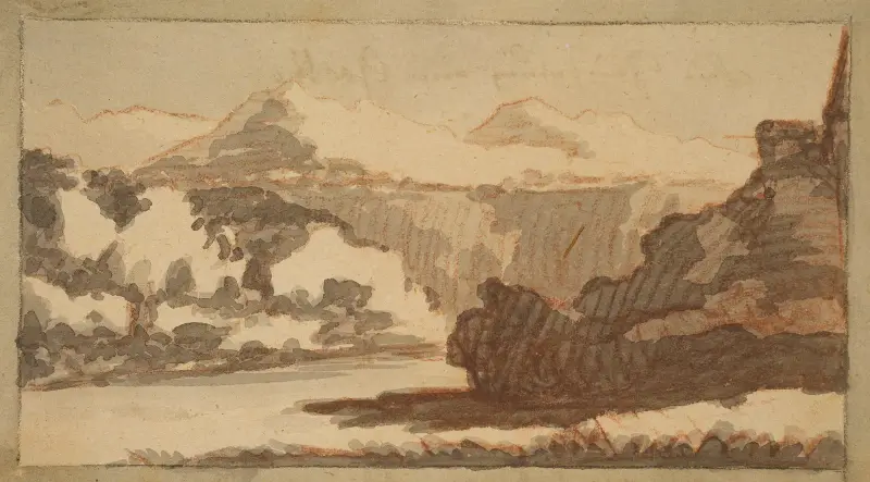 Bergslandskap med flod i förgrunden av Johann Wolfgang Von Goethe