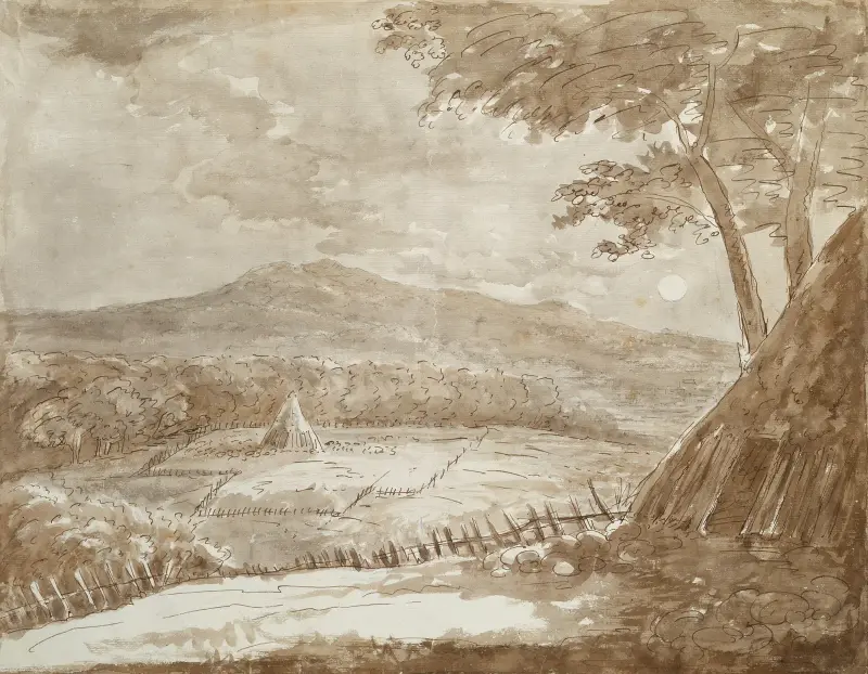 Bergslandskap med höstackar i månsken av Johann Wolfgang Von Goethe