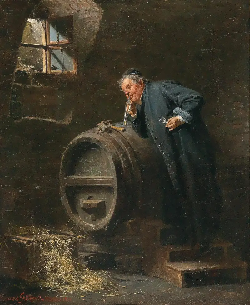 En munk i en vinkällare med en vinsifon av Eduard von Grützner