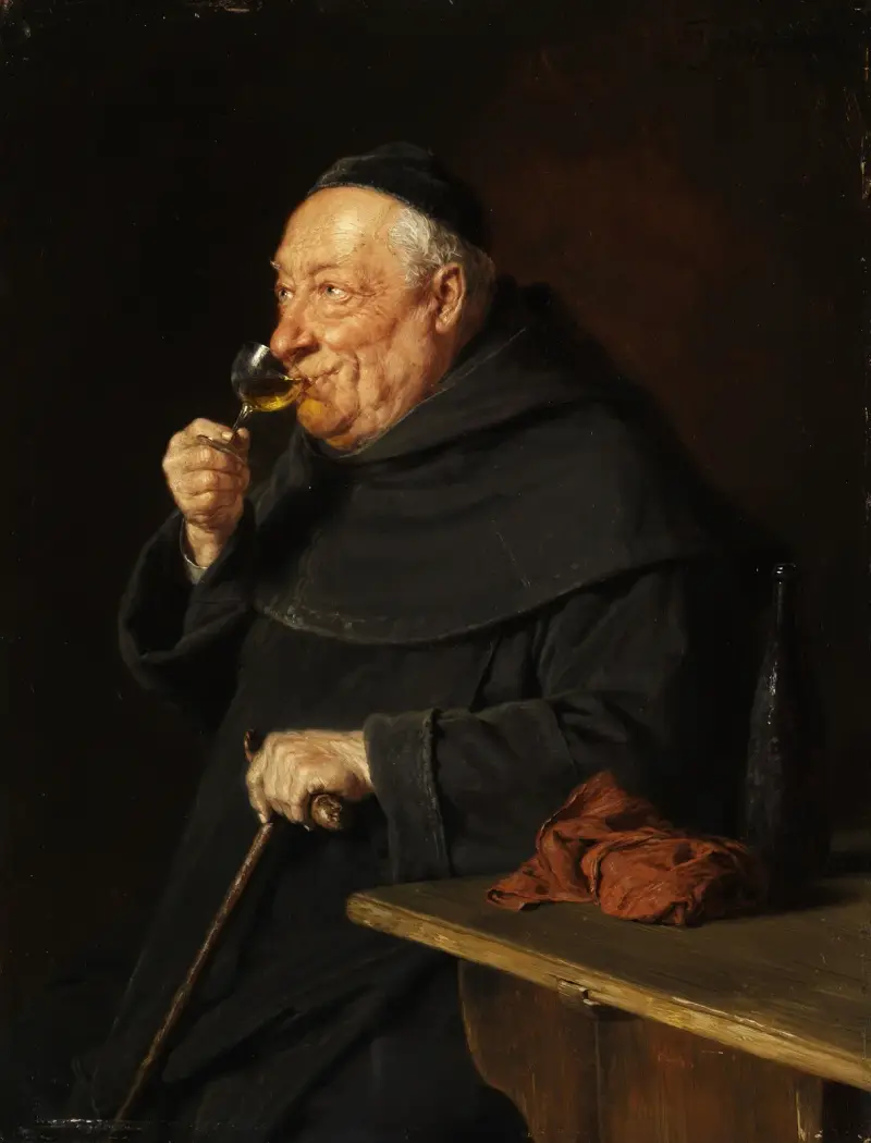 Benediktinermönch mit Wein beim Frühschoppen von Eduard von Grützner