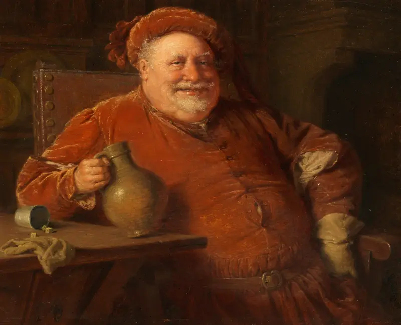 Falstaff med krus och tärningsspel av Eduard von Grützner