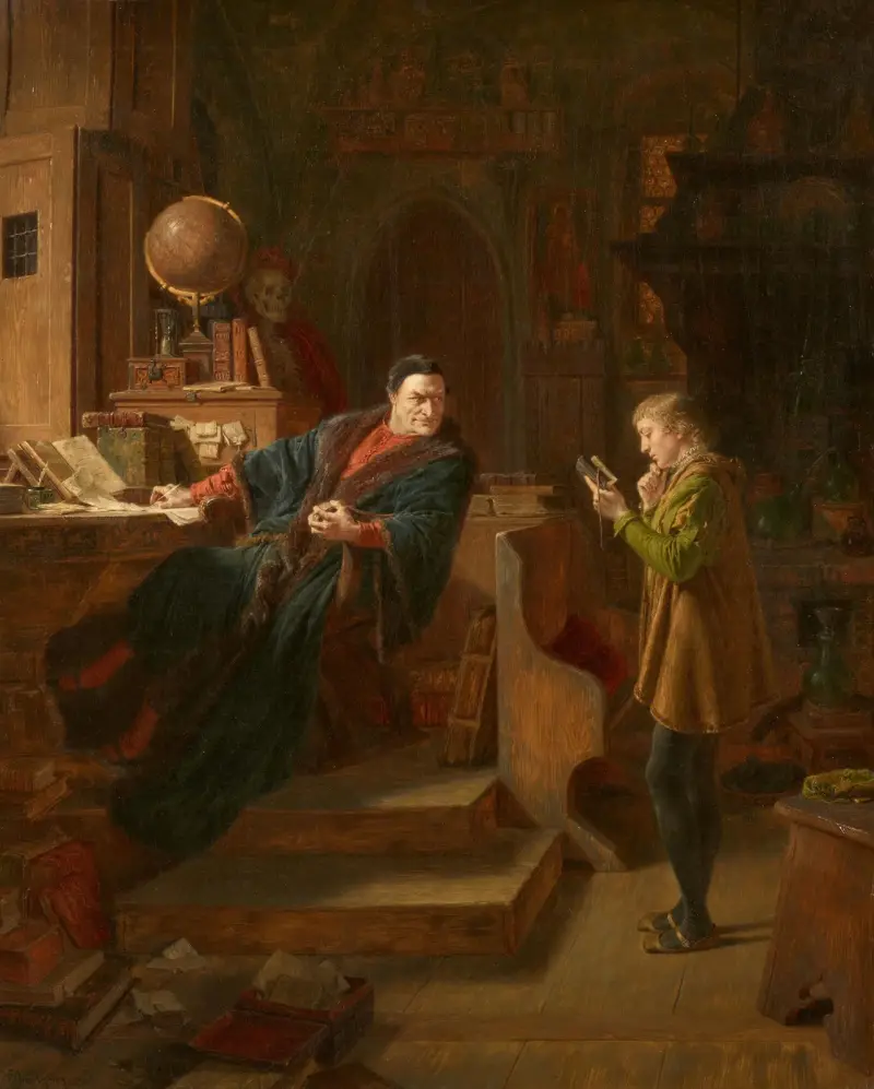 Mephisto und ein Student, Szene aus Goethes Faust, Teil I von Eduard von Grützner