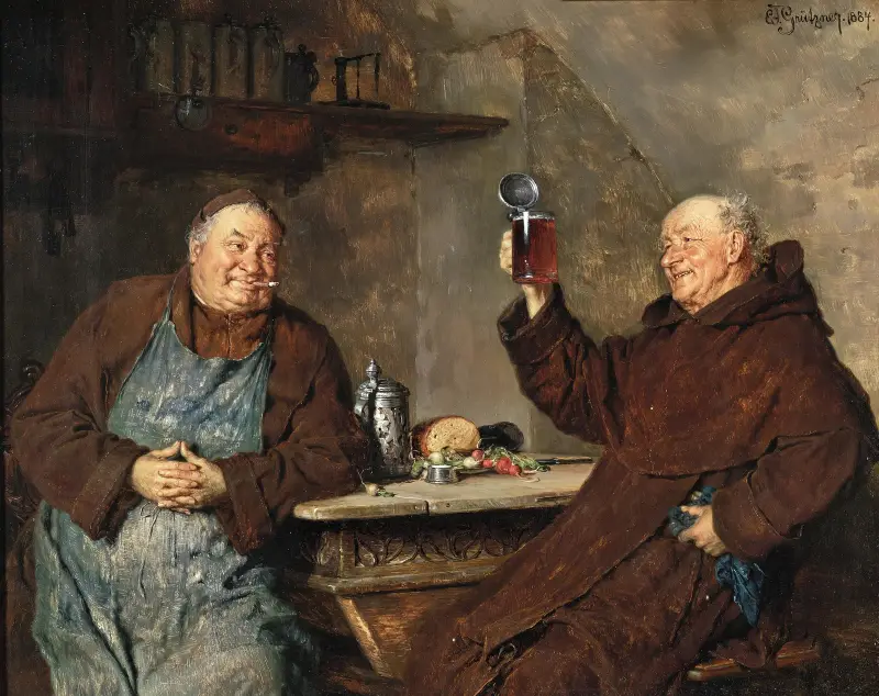 Two Monks Having a Meal in the Monastery Cellar av Eduard von Grützner
